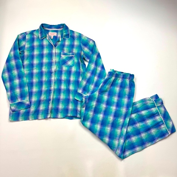 Victoria's Secret Other - Victoria's Secret Blue and Green Plaid Classic 2 Piece Pajama Set Size Small